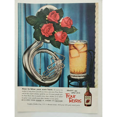Four Roses 1952 Bourbon Whiskey Alcohol French Horn Vintage Magazine Print Ad