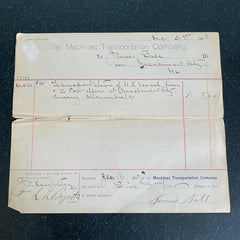 Mackinac Transportation Company 1891 Michigan US Mail Vintage Billhead